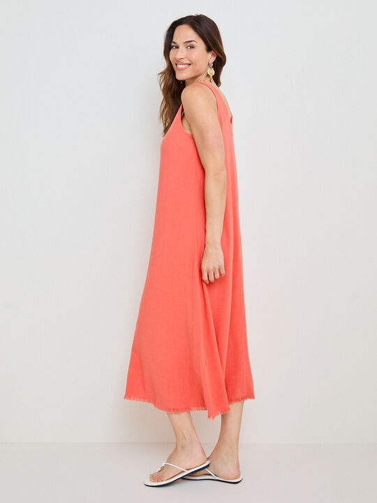VESTIDO BAJO FLECO Coral image number null