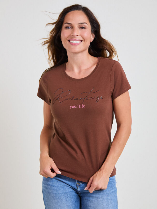CAMISETA LETRAS BRILLANTES Chocolate