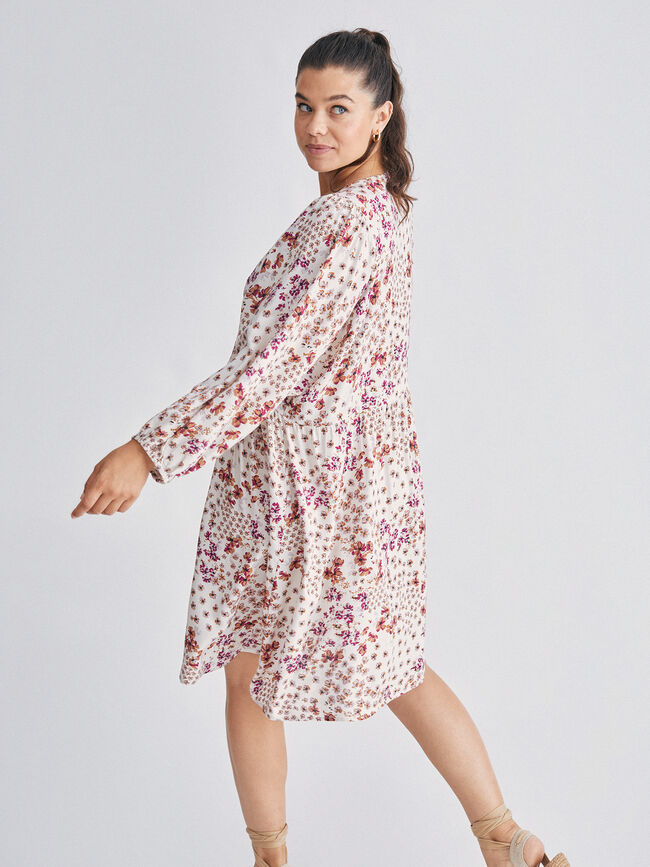 Vestido escote cruzado y manga larga abu Crudo