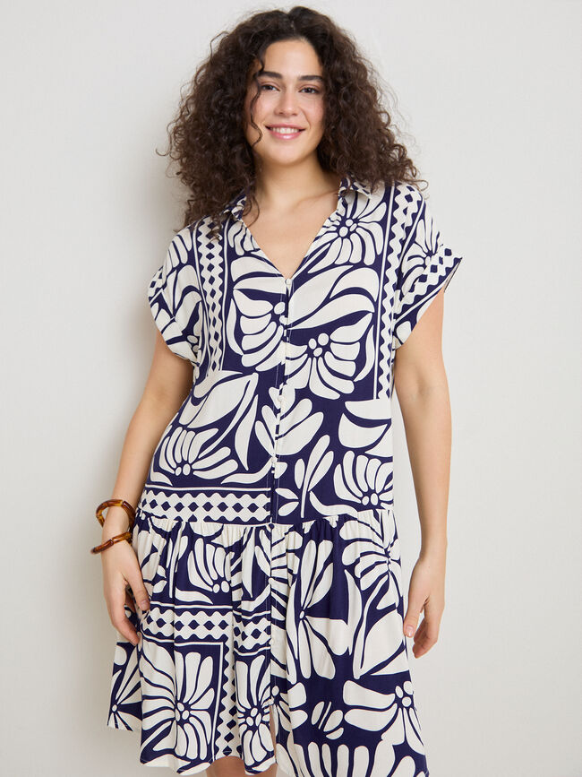 VESTIDO CORTO ESTAMPADO Azul Riviera