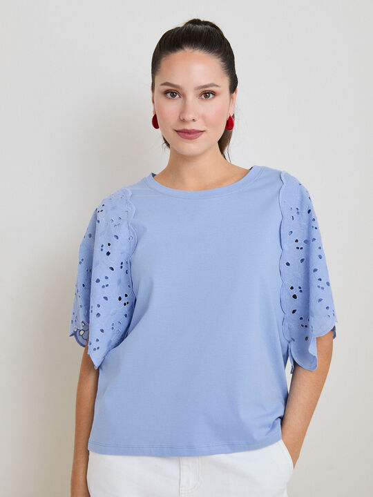 CAMISETA DETALLE MANGAS Azul Chambray image number null