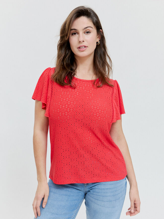 CAMISETA VOLANTE MANGA Rojo