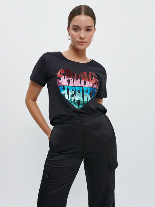 CAMISETA ALGODÓN LENTEJUELAS Negro image number null