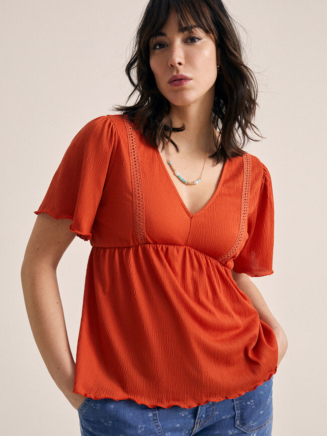 Blusa detalle calado Naranja Melon