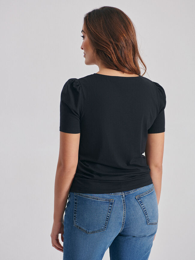 Camiseta manga corta farol cuello redond Negro