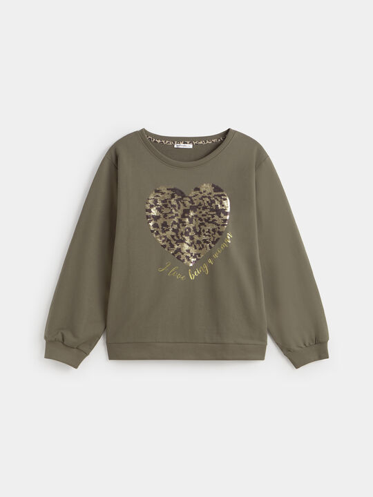 SUDADERA CORAZ&Oacute;N LENTEJUELAS Kaki image number null
