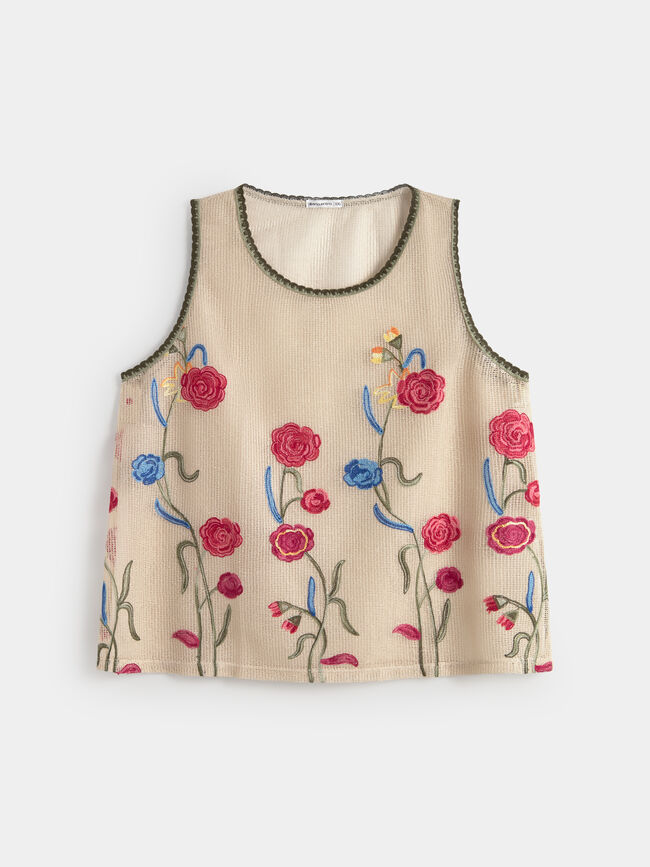 TOP CALADO FLORES BORDADAS Piedra