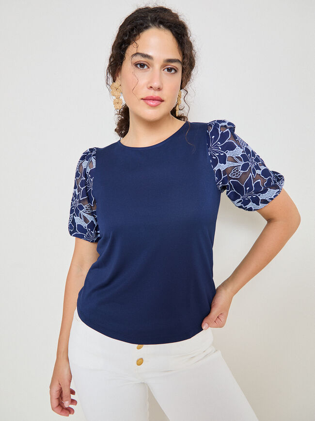 CAMISETA MANGAS ENCAJE Azul Marino