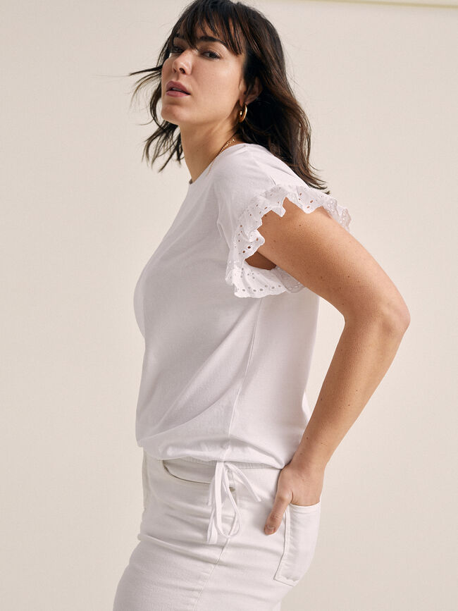 Camiseta detalle blonda 100% algodón Blanco Optico