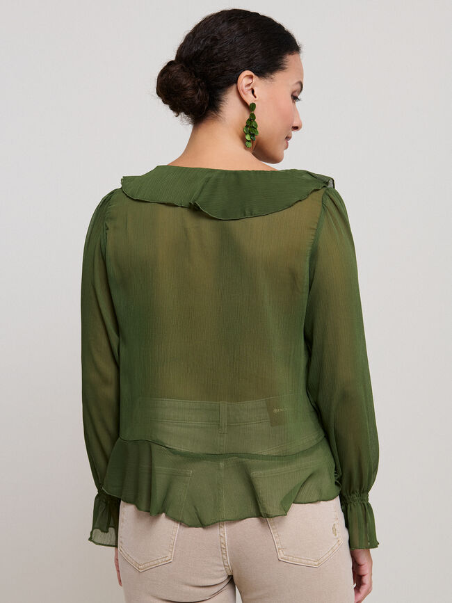 BLUSA ROMANTICA VOLANTES verde militar