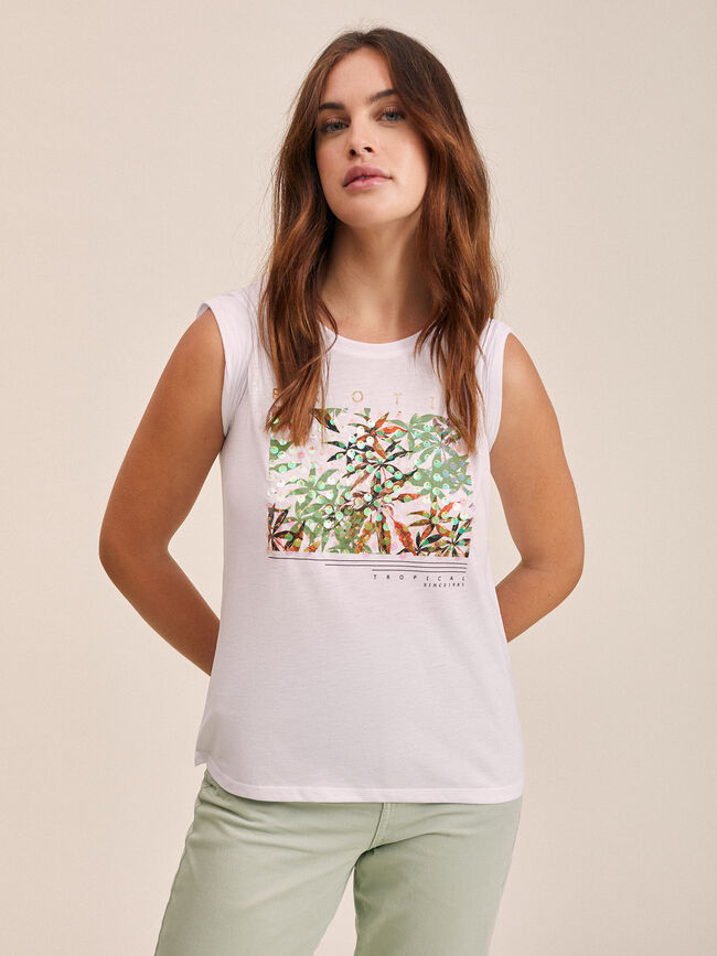camiseta detalle estampado tropical Blanco Optico
