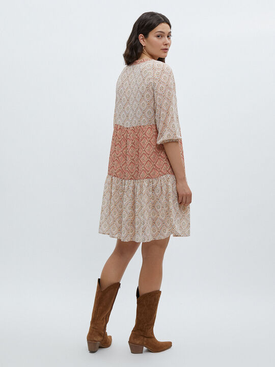 VESTIDO GASA ESTAMPADO Crudo image number null