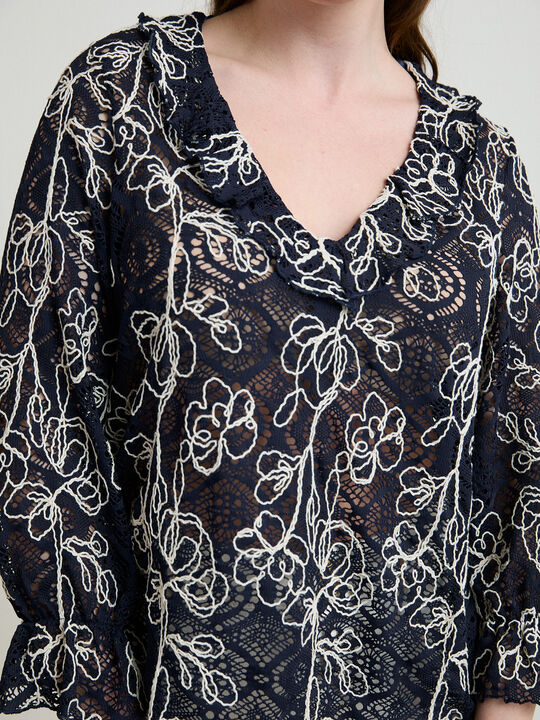 CAMISETA BORDADA VOLANTES Azul Marino image number null