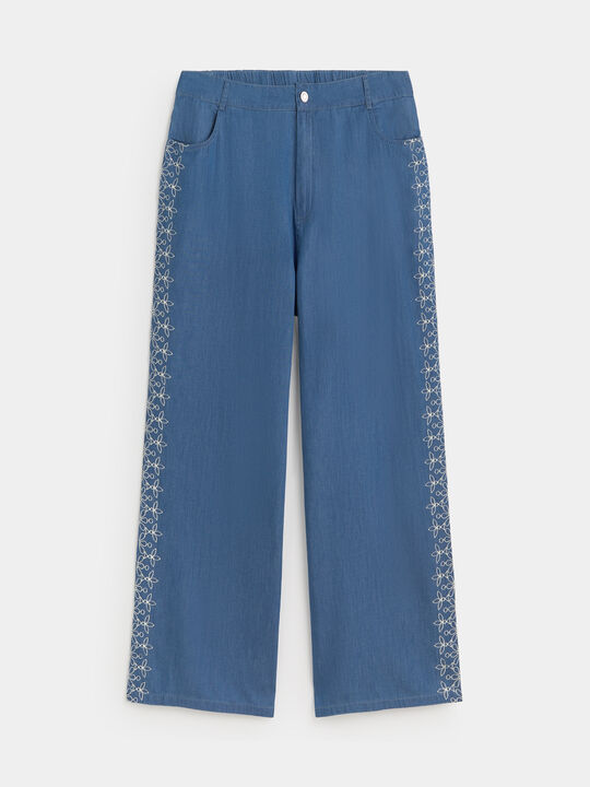 PANTAL&Oacute;N FLUIDO BORDADO Mid Blue Wash image number null