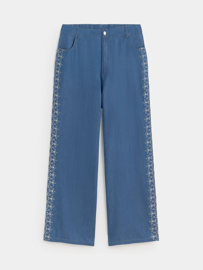 PANTAL&Oacute;N FLUIDO BORDADO Mid Blue Wash