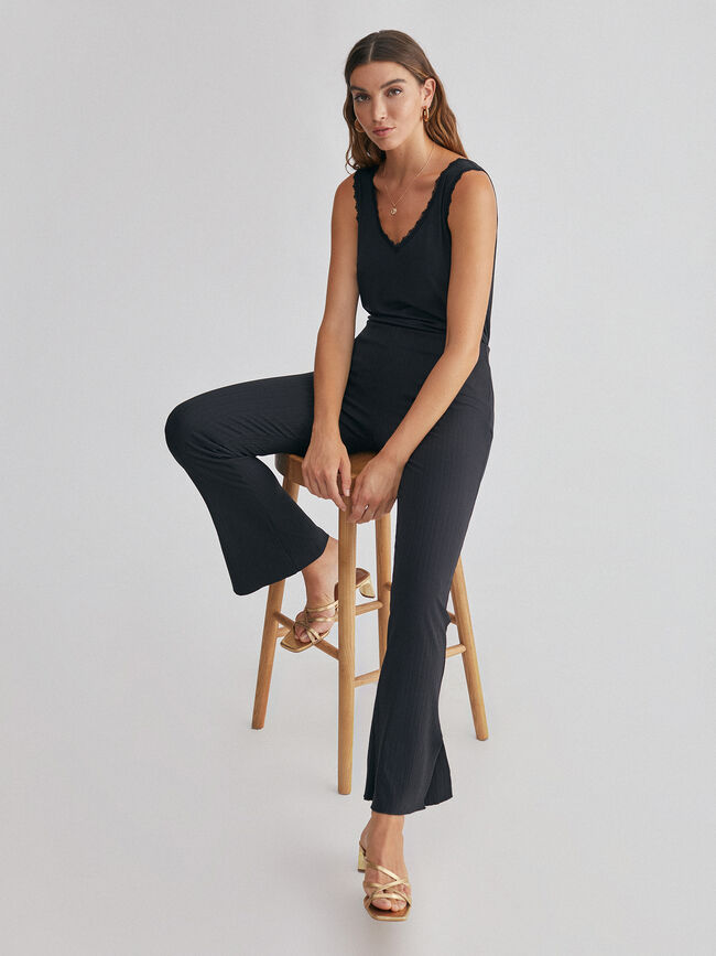 pantalón flore canalé Negro