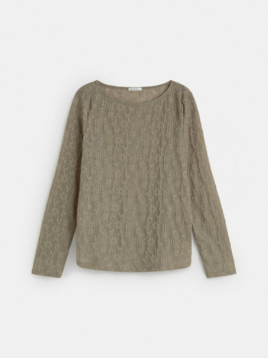 CAMISETA M 3/4 JACQUARD FLORES kaki claro image number null