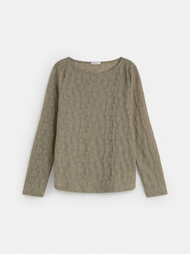 CAMISETA M 3/4 JACQUARD FLORES kaki claro