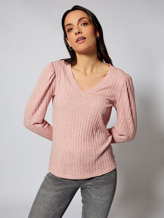 CAMISETA CUELLO PICO Rosa Medio