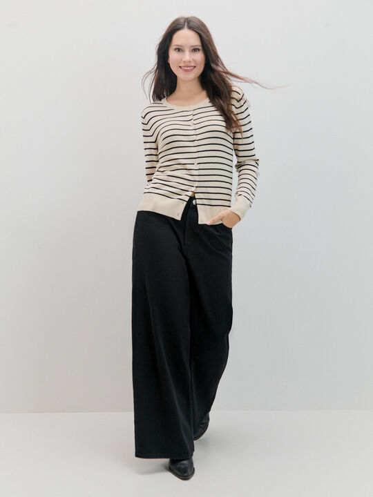 CARDIGAN BASICA RAYAS Beige image number null