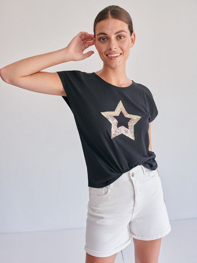 CAMISETA LENTEJUELAS ABERUTRAS Negro