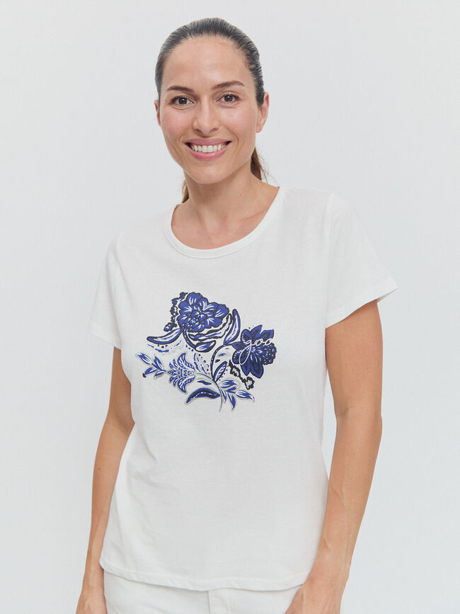 CAMISETA POSICIONAL FLORES Blanco Hueso