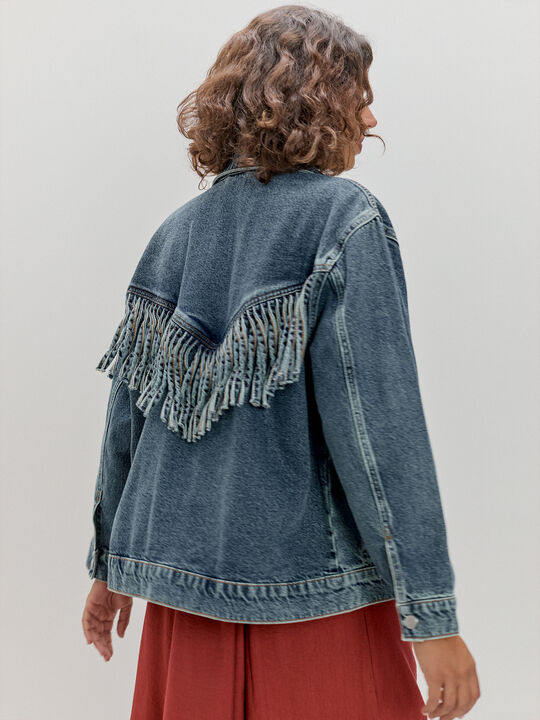 CHAQUETA DENIM FLECOS Mid blue image number null