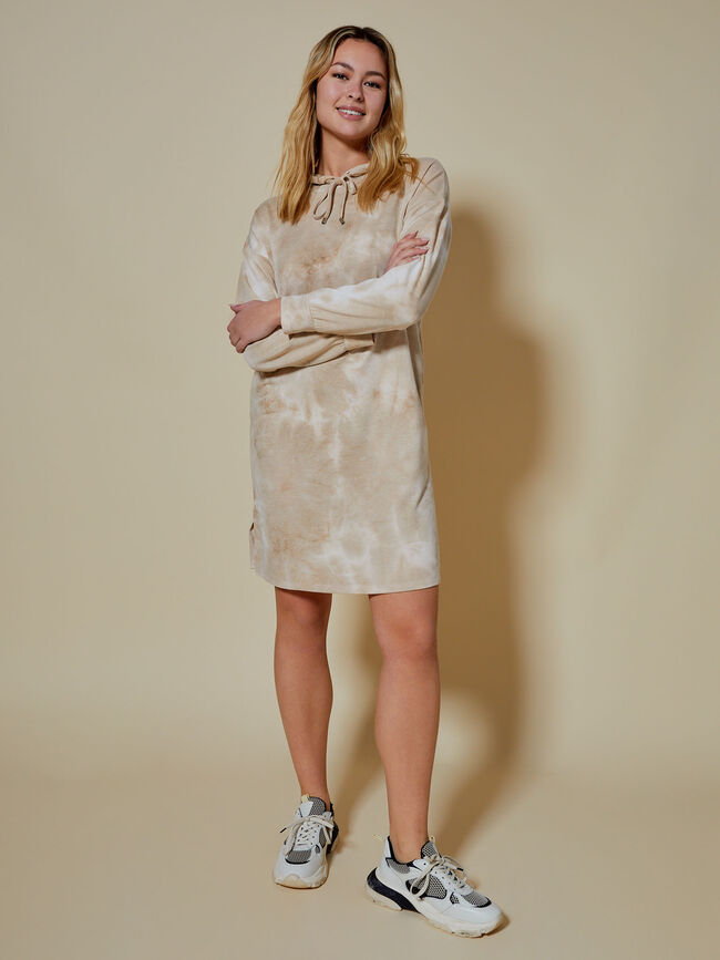 vestido largo capucha Beige
