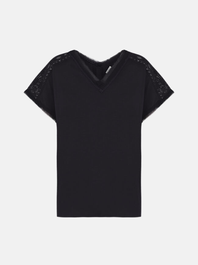 Camiseta cuello pico 100% algodón Negro