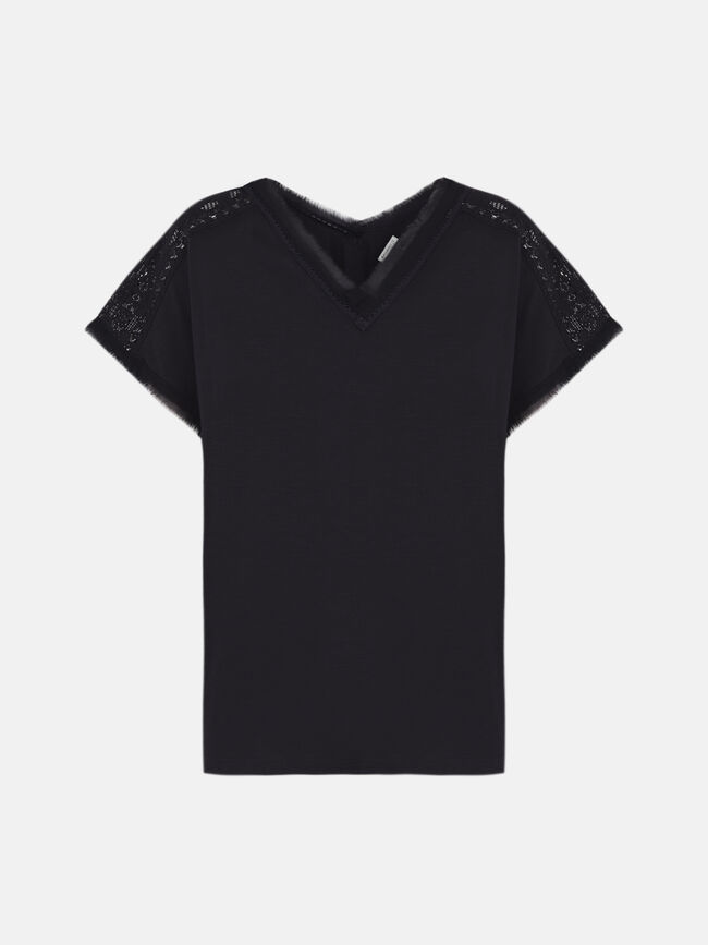 Camiseta cuello pico 100% algodón Negro