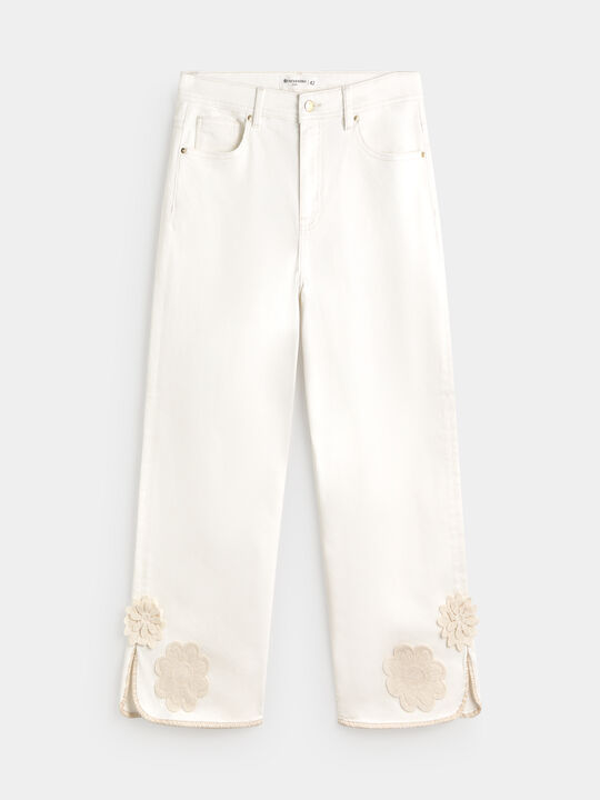 PANTALON DETALLE GANCHILLO Blanco Hueso image number null
