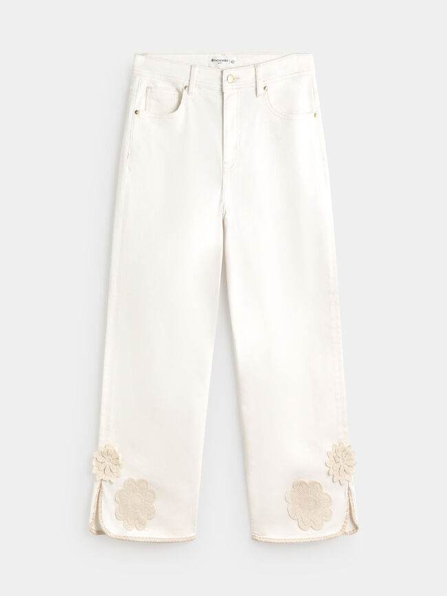 PANTALON DETALLE GANCHILLO Blanco Hueso