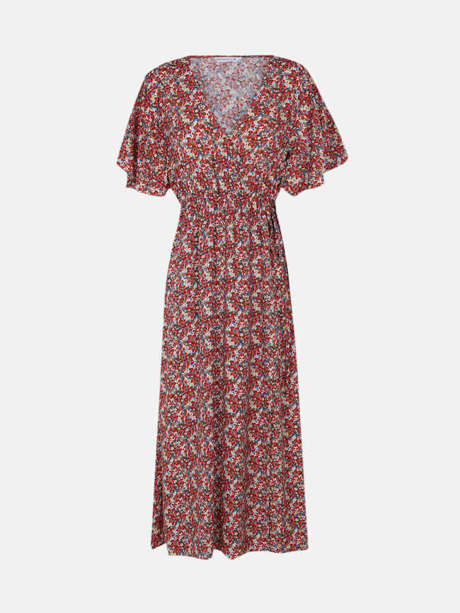 Vestido cruzado estampado Coral