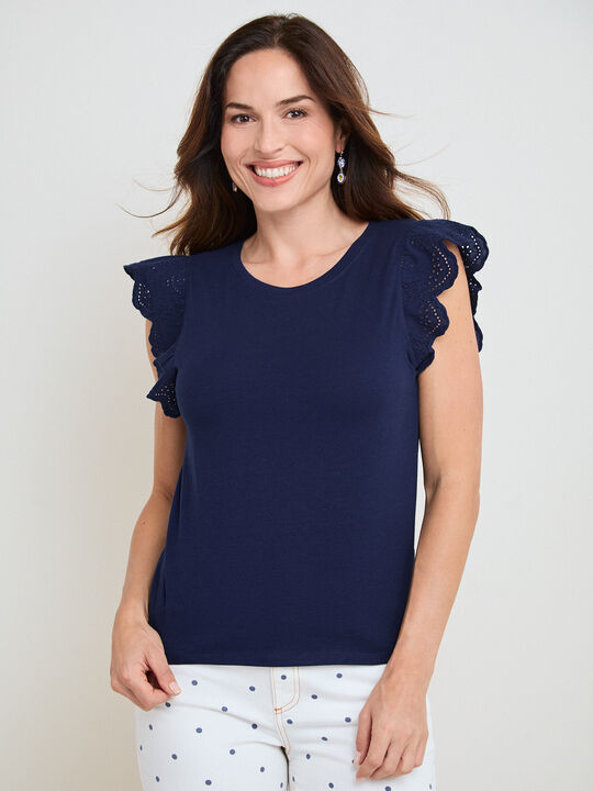 CAMISETA DETALLE VOLANTE Azul Noche image number null