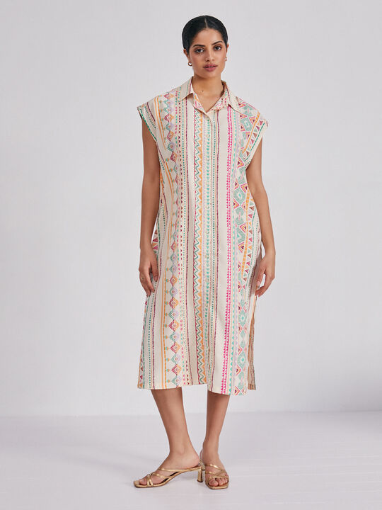 Vestido camisero estampado Crudo image number null