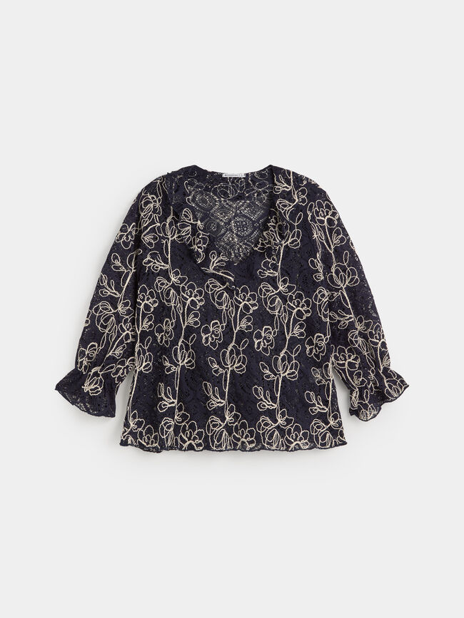 CAMISETA BORDADA VOLANTES Azul Marino