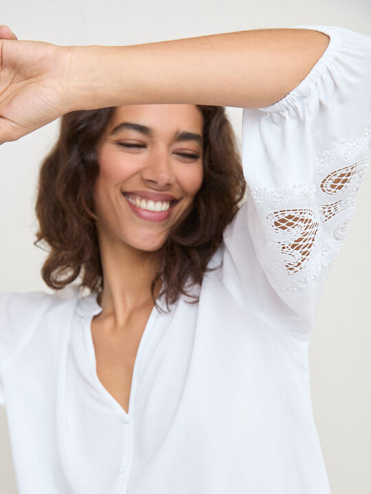 BLUSA BORDADO MANGA Blanco Optico image number null