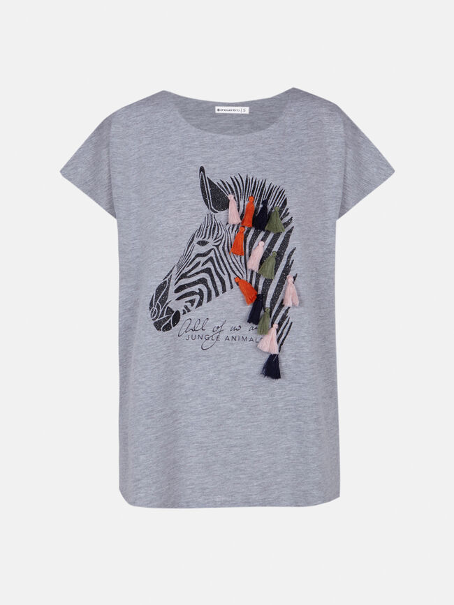 Camiseta detalle estampado cebra con fle GrisVigoreClaro