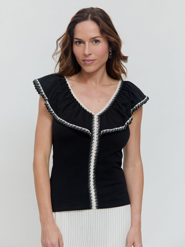 CAMISETA VOLANTE PUNTILLA Negro