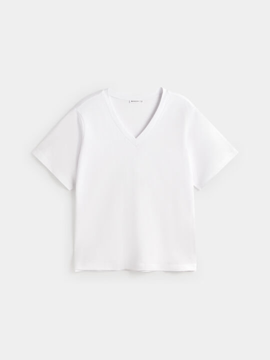 CAMISETA CUELLO PICO Blanco Optico image number null
