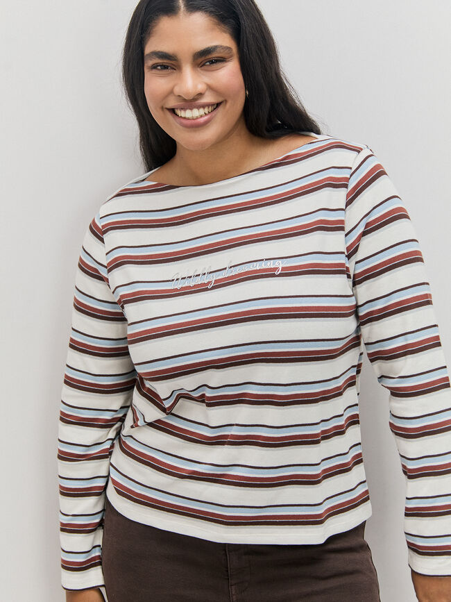 CAMISETA RAYAS LETRAS Crudo