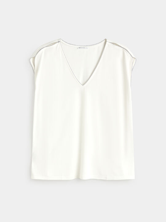 CAMISETA DETALLE BRILLO Crudo image number null