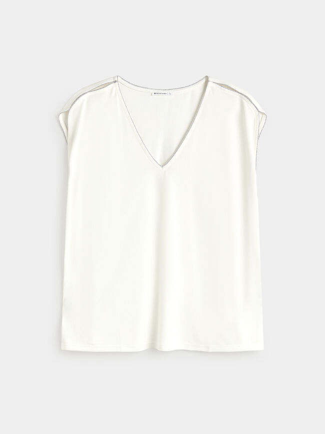 CAMISETA DETALLE BRILLO Crudo
