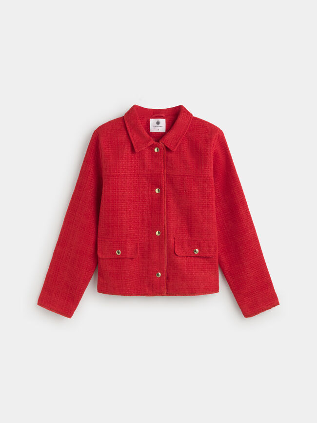 CHAQUETA TWEED FLECO Rojo Oscuro