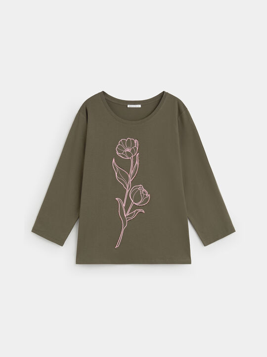 CAMISETA PATCH FLOR Kaki image number null