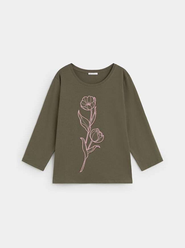 CAMISETA PATCH FLOR Kaki