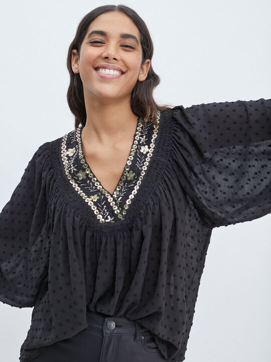 BLUSA PLUMETI ABALORIOS Negro image number null