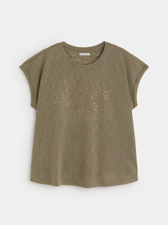CAMISETA FLORES BRILLANTES Kaki
