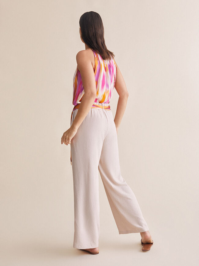Pantalon fluido con cinturón estampado Piedra oscuro