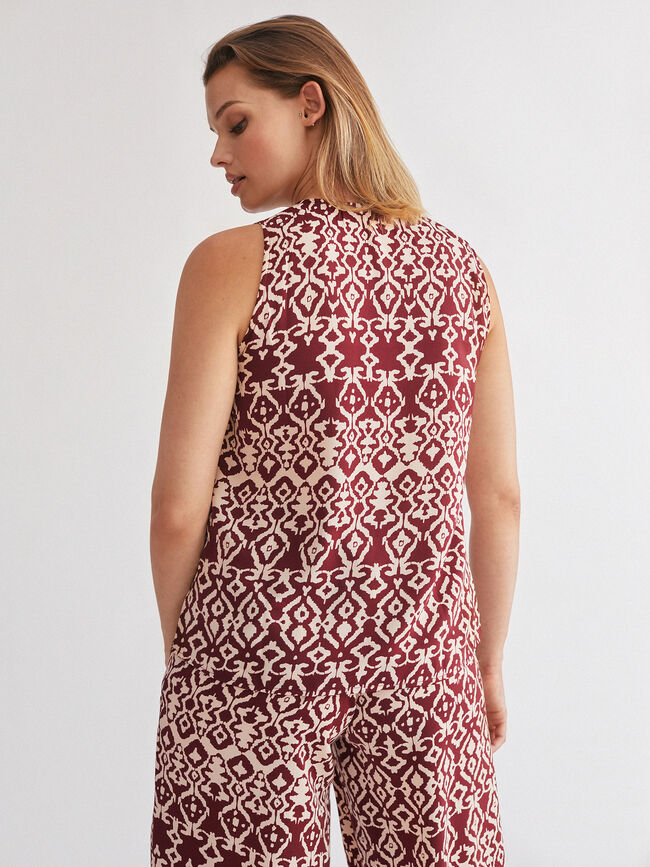 Blusa sin mangas estampado étnico Crudo